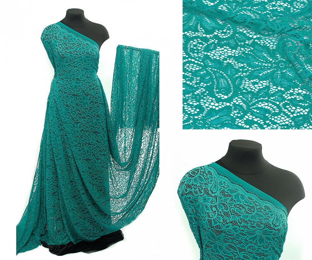 Ткань кружевная гипюр с кордом 130 г/м², 150 см / 1 метр, TBY.3036 цв.300 ментоловый