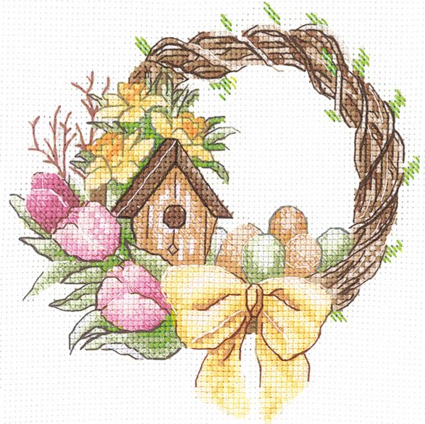 Набор для вышивания нитками Сделай своими руками, Весенний венок, 13.5х13 см