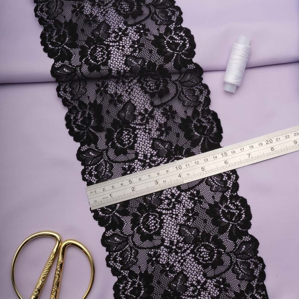 Кружево бельевое эластичное 150 мм / 13.7 метров, черный, 3AR1269