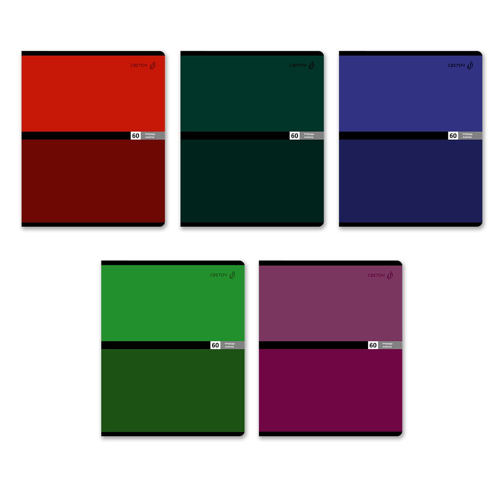 Тетрадь ученическая общая A5 60 л. на скобе 65 г/м², белизна 100% 10 шт клетка, 01517 Многоцветие, Светоч Т70