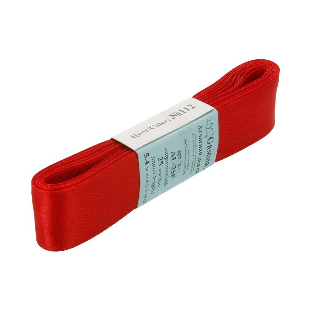 Лента атласная 1-сторонняя 25.0 мм / 5 шт по 5.4 метра, №112 т.красный, Gamma AL-25P Лента атласная 1-сторонняя 25.0 мм / 5 шт по 5.4 метра, №112 т.красный, Gamma AL-25P