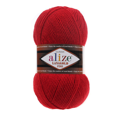 Пряжа Alize (Ализе) Lana Gold Fine / уп.5 мот. по 100 г, 390м, 056 красный A