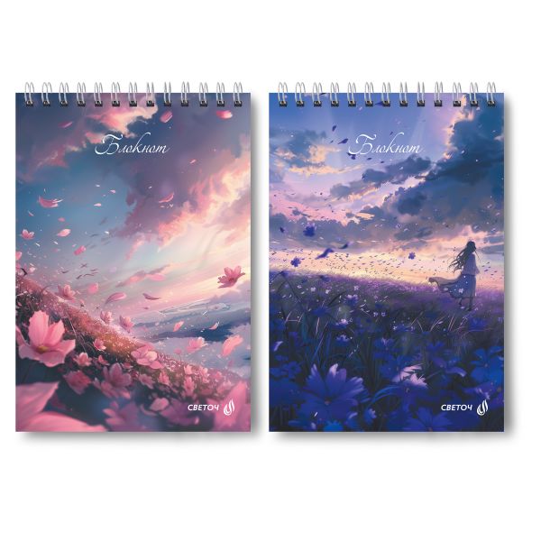 Блокнот на гребне A5 40 л., 4 шт, клетка, Тёплый ветер 01268, Светоч Б135