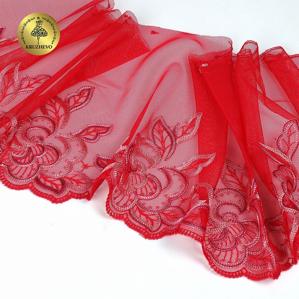 Кружево на сетке (вышитое) 240мм цв.бордо, правая, 6,2м, Kruzhevo