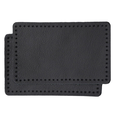 Заплатки пришивные из кожи, прямоугольник 6х9,6см с перфорацией, 2 шт, 100% кожа, 01 черный, 9113