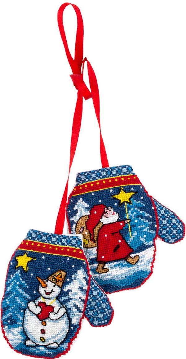 Набор для вышивания нитками Panna, Новогоднее украшение. Варежки, 9х10 см