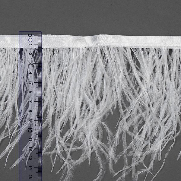 Перья на ленте декоративные Страус FBY-15-01 15см белый уп.2м