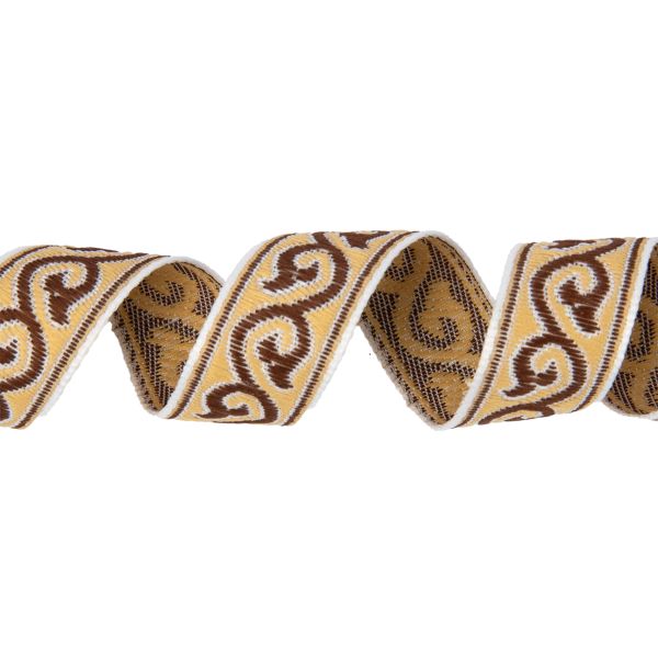 Лента (тесьма) жаккардовая 18.0 мм / 25 метров, Орнамент для северных народов, рис 9594 белый/коричневый/бежевый, Gamma С3771