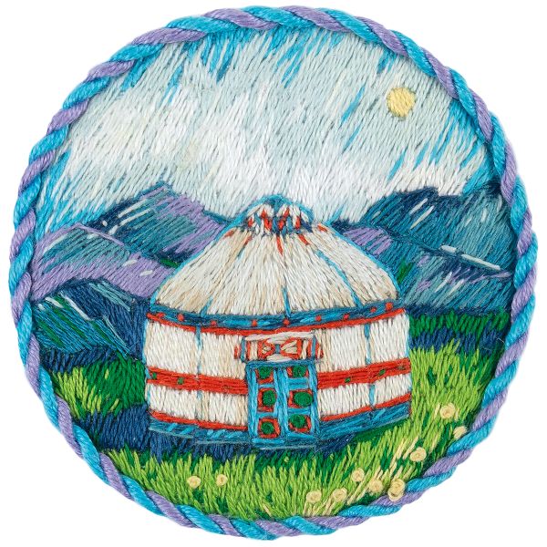 Набор для вышивания нитками Panna Живая картина JK-2330, Брошь. Юрта, 5.5х5.5 см