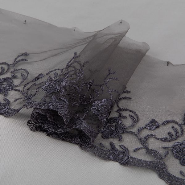 Кружево на сетке 190 мм / 10 м, серый, Gamma GKM-1901