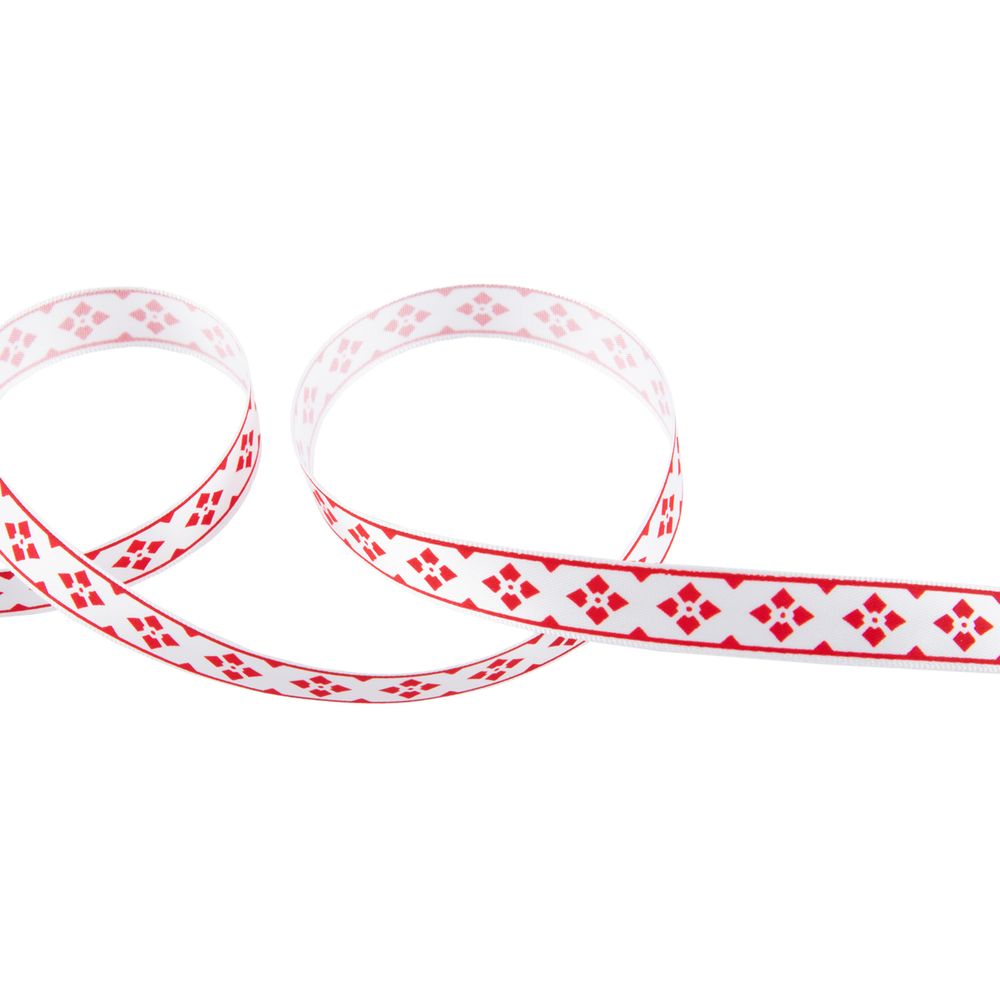 Лента атласная с рисунком 12.0 мм / 22.8 метров, O2 001/065 белый/красный, Gamma ALP-121