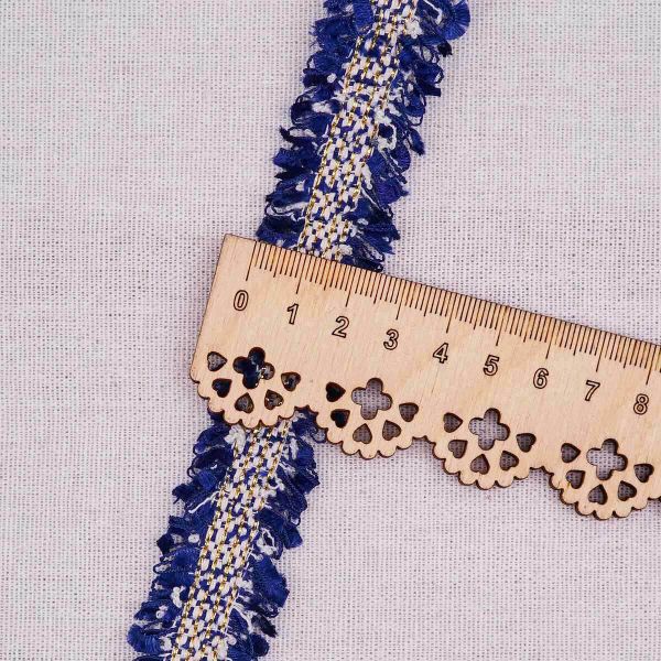 Тесьма твидовая Шанель с люрексом 2 см / 41,2м, 35 белый/синий, 3AR2651