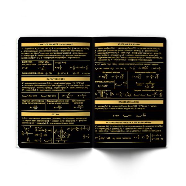 Тетрадь со справочным материалом Золотая коллекция, тиснение золотой фольгой, A5+ 48 л. на скобе 65 г/м², белизна 100 %, 10 шт, клетка, 01330 Золотая коллекция Физика, Светоч Т145