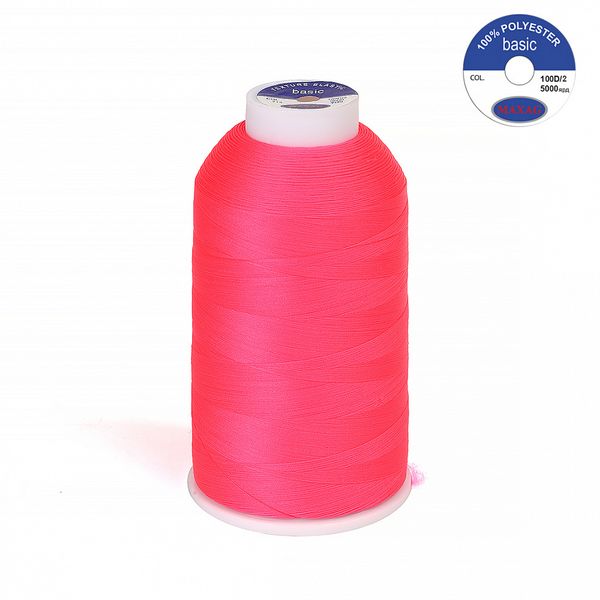 Нитки эластичные текстурированные Max 100D/2, 5000 м, 713 яр.розовый неон, 1 катушка