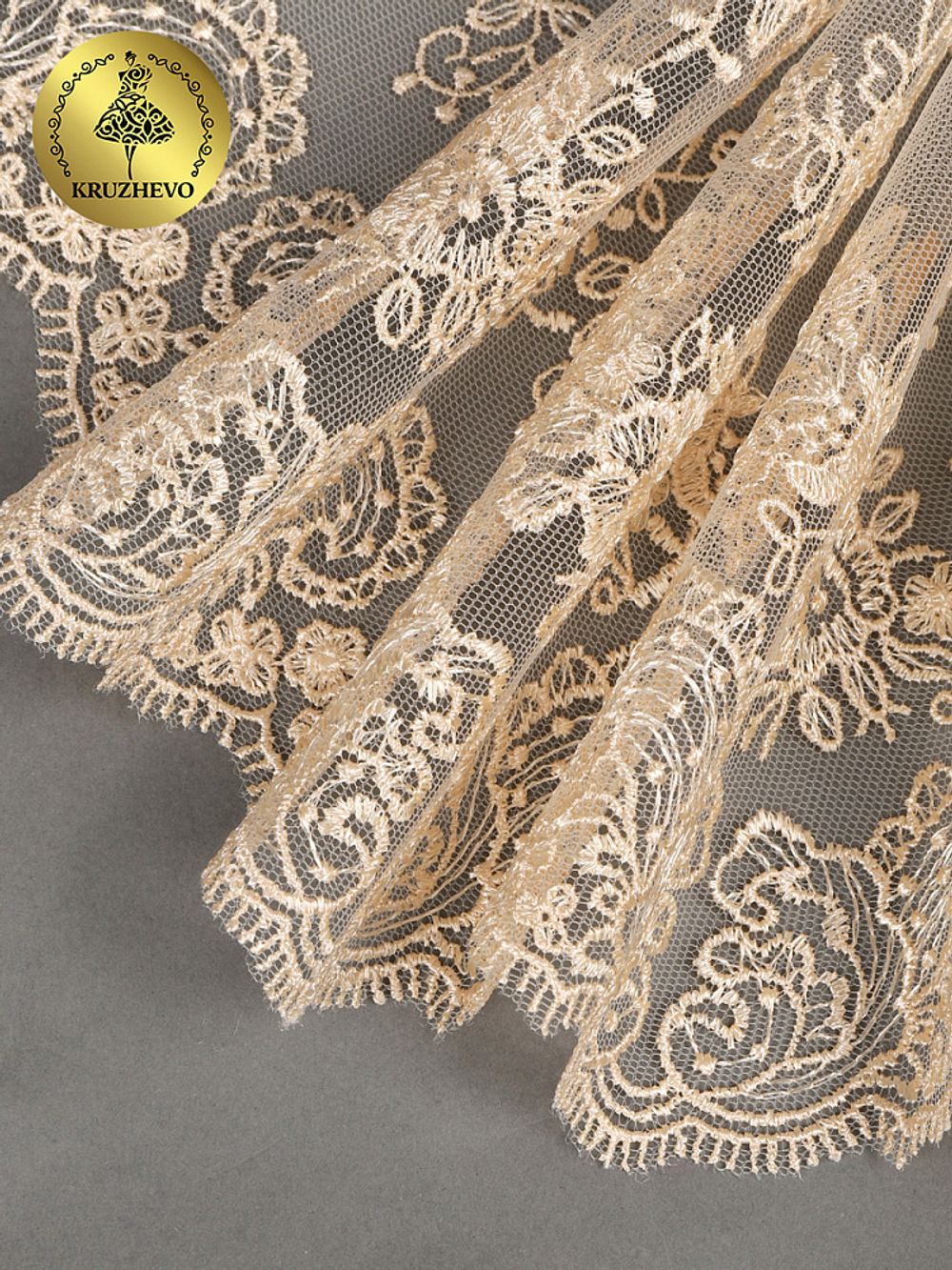 Кружево на сетке 130 мм / 9 метров, TR.BL.40466, бежевый