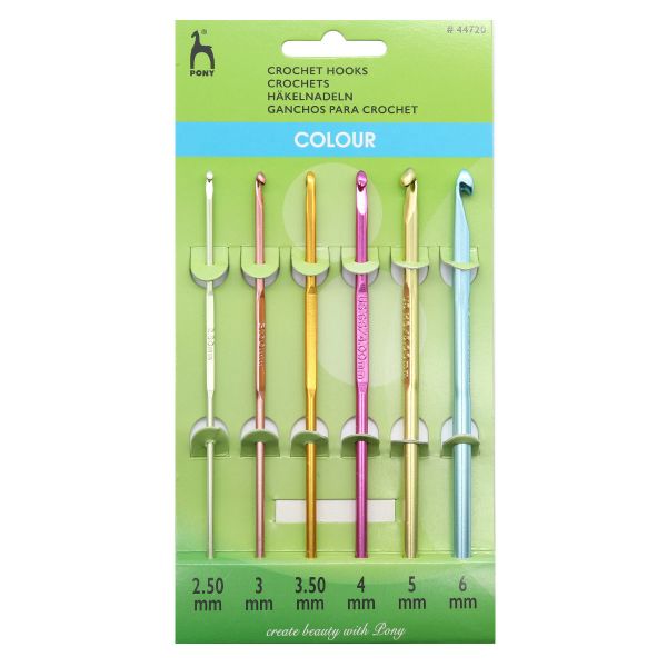 Набор крючков для вязания цветных ⌀2,50-6,0 мм, 15 см, 6 шт, алюминий, Pony