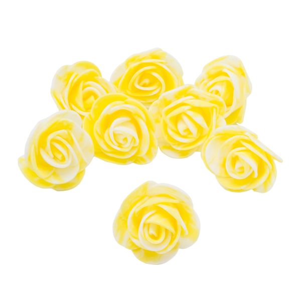 Цветочек Розочка мраморная из фоамирана 38мм, 8 штук, цв. жёлтый, 25162