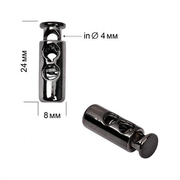 Фиксатор (зажим) для шнура пластик 2 отв., ⌀4.0 мм, 8х24 мм, TBY.0320, черный никель, 100 шт