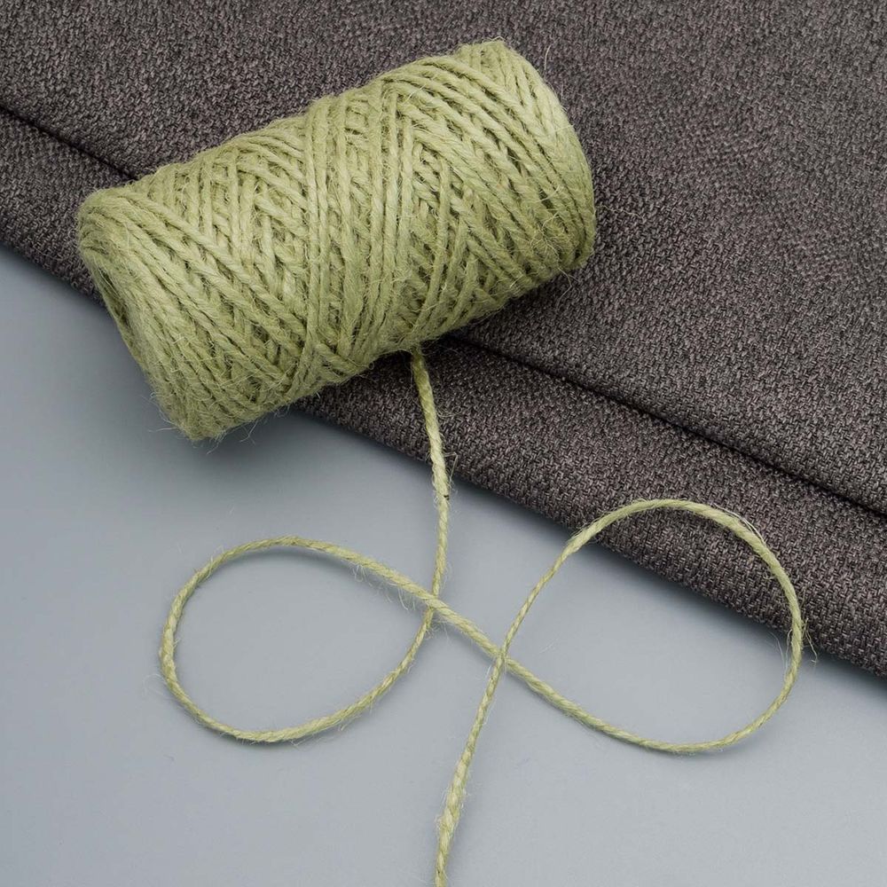 Шпагат джутовый ⌀1.4 мм / 50 метров (50 г), 2-ниточный, 1200 текс, евробобина, оливковый