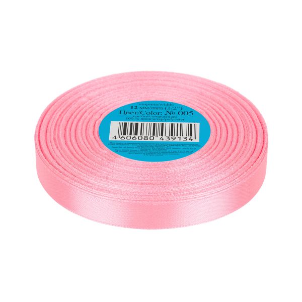 Лента атласная 1-сторонняя 12.0 мм / 33±2 метра, 005 розовый, Gamma