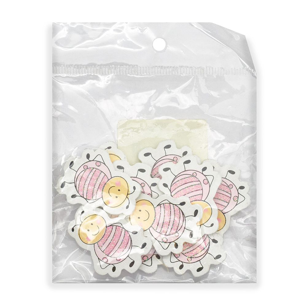 Декоративный стикер Пчелка 40 мм, розовый, 10 шт