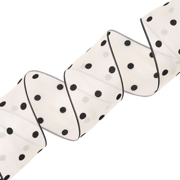 Лента декоративная 50 мм / 9.14 метра, горошек, белый, 3Al322