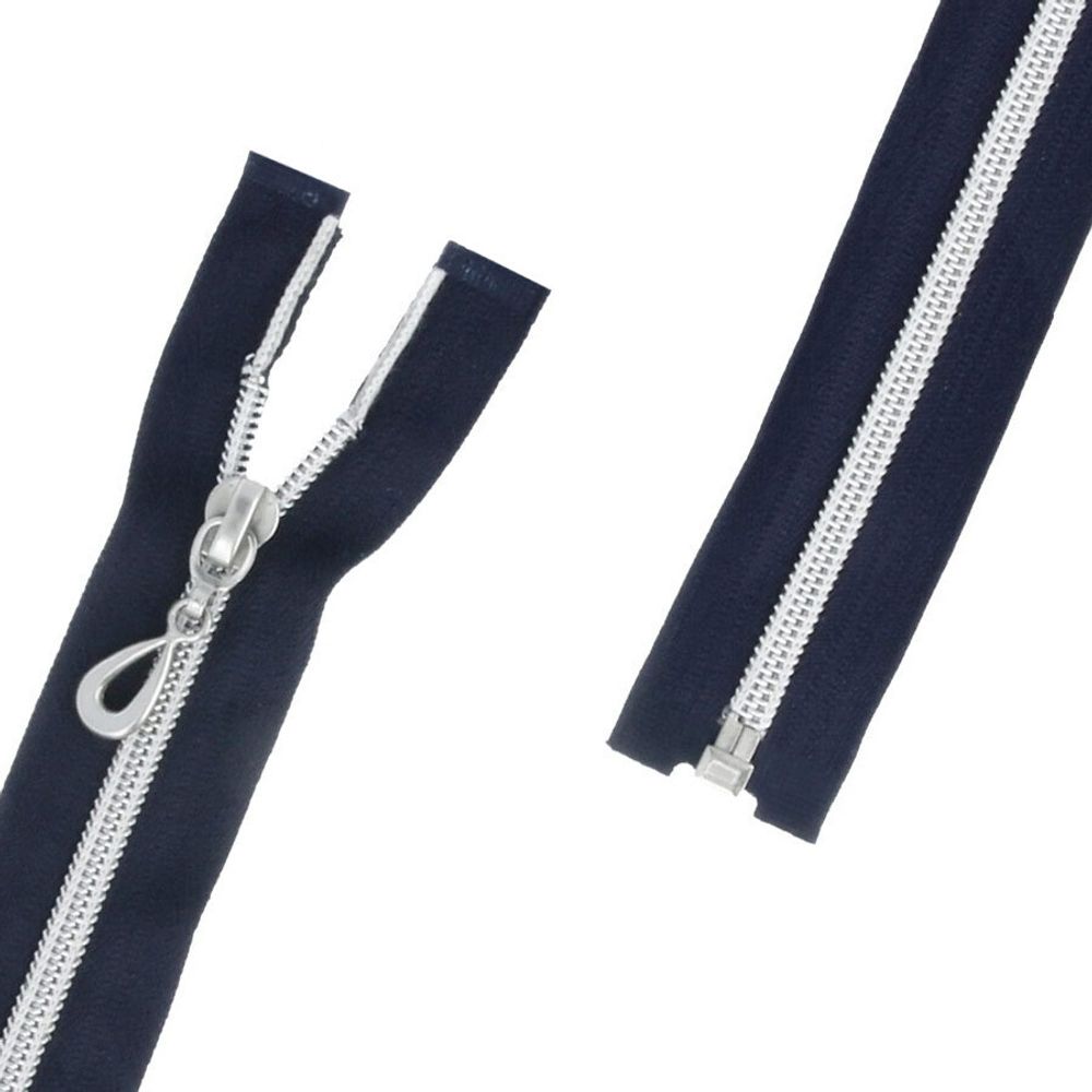 Молния спираль (витая) Т8 (8 мм) 1 зам., разъем., 55 см, с напылением, 318S т.синий / серебро, G105S Gamma, 10 шт