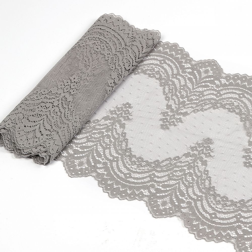 Кружево бельевое эластичное 230 мм / 10 м, 8036, цв.F310 серый, Kruzhevo