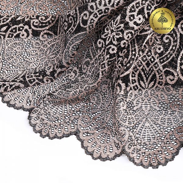 Кружево бельевое эластичное 225 мм / 3 м, TBY.40992, цв.L168 серебристый пион+черный, Kruzhevo