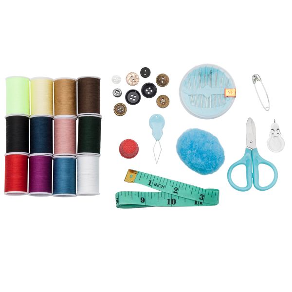 Набор для шитья швейный, дорожный 28 предметов 11х4,5см, розово-голубой, MTW154