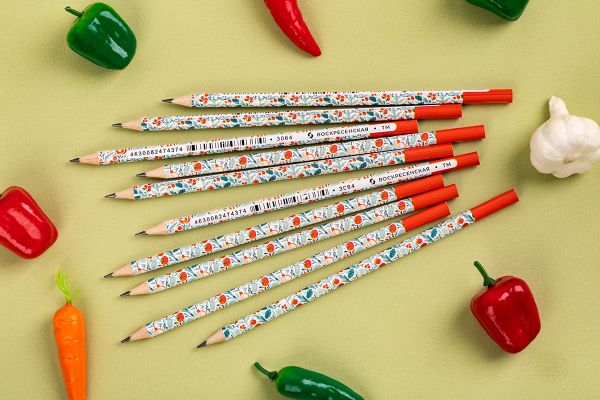 Карандаш чернографитный круглый заточенный ТМ (HB) 12 шт, 3064 Помидор, ВКФ PR-12Д