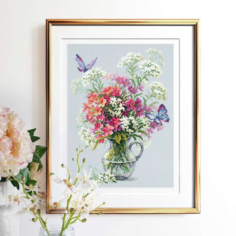 Набор для вышивания нитками Чудесная игла, Флоксы и тысячелистник 24х33 см