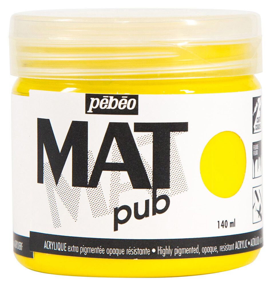 Краска акриловая экстра матовая Mat Pub 2, 140 мл, 256002 желтый основной, Pebeo