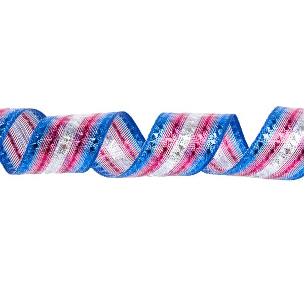 Лента металлизированная Стрела 25±2 мм / 25±0.5 метров, под серебро-малиновый-синий / silver-crimson-d.blue, Blitz