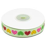 Лента репсовая (в рубчик) Сердечки 1,5см*22.86 м (св.зеленый)