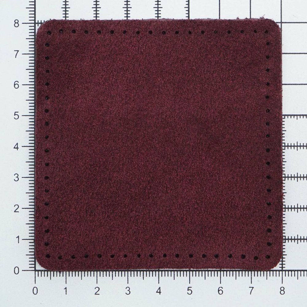 Заплатки пришивные из замши, квадрат 8см с перфорацией, 2 шт, 100% кожа, 31 бордовый, 59122