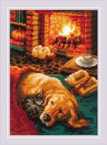 Набор для вышивания нитками Риолис, У камина, 21х30 см