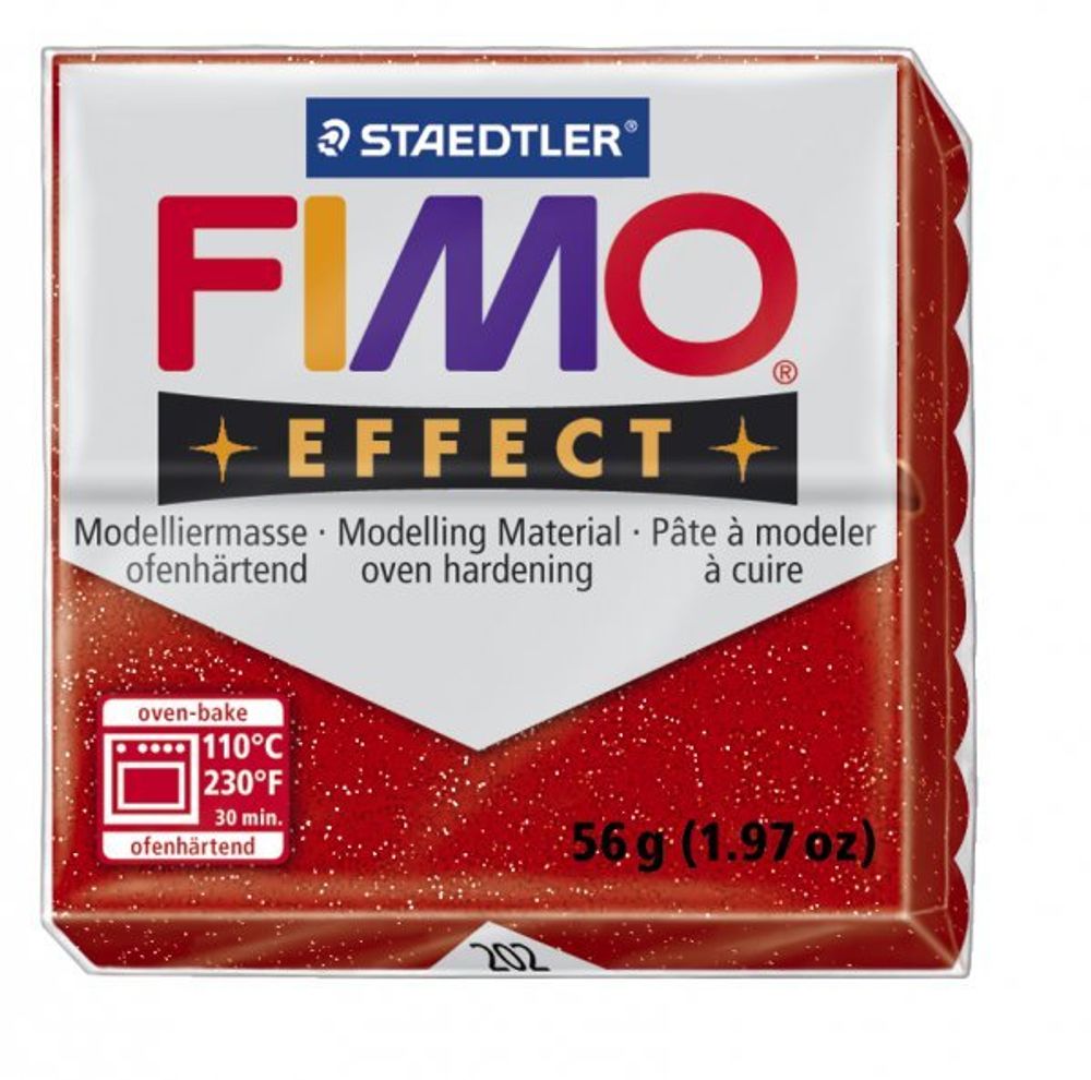 Полимерная глина Fimo Effect, запекаемая в печке, уп. 56 гр, цв. красный с блестками, 8020-202 /TOS/