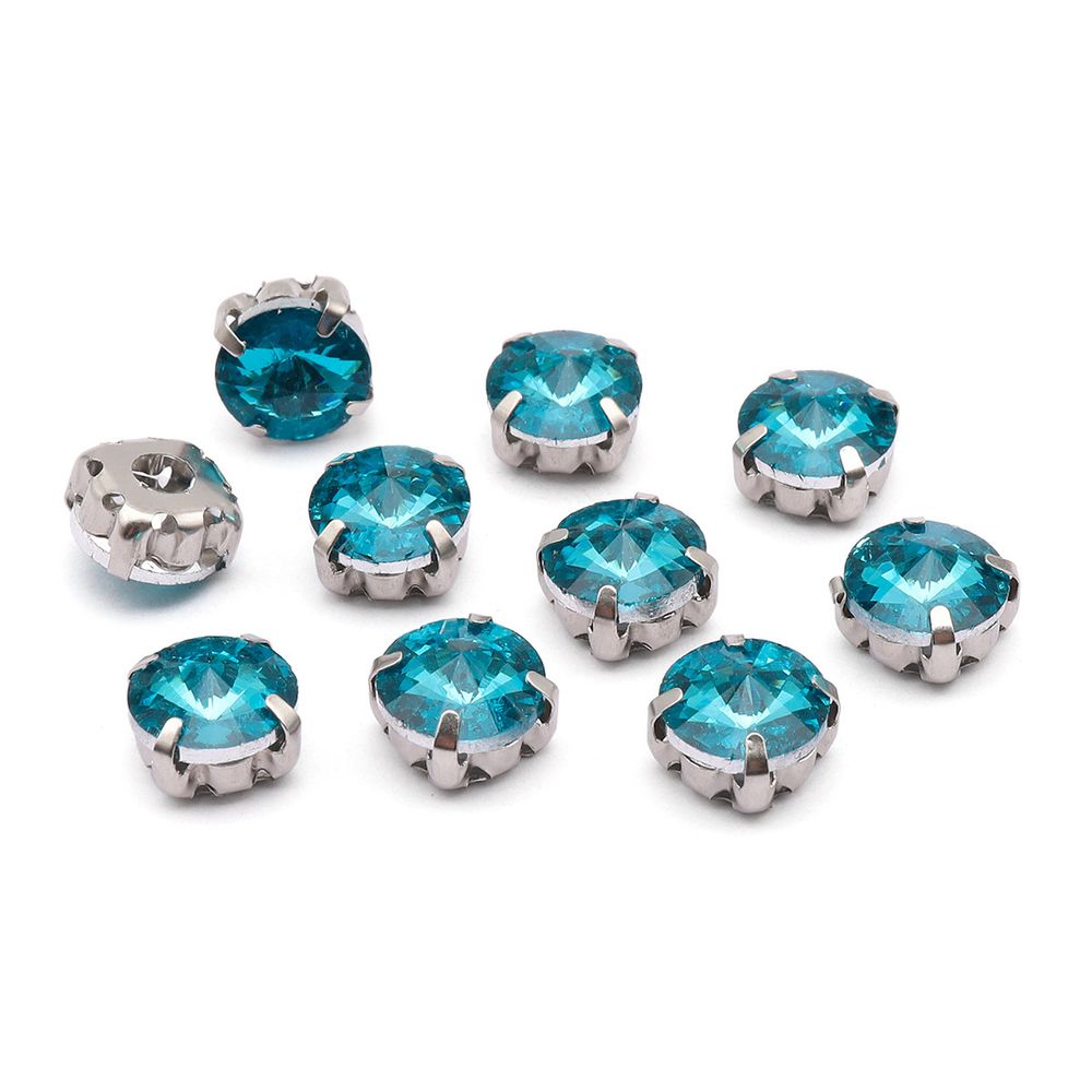 Хрустальные стразы в цапах круглой формы, голубой 8 мм, 10 шт. Astra&Craft, РЦ013НН8