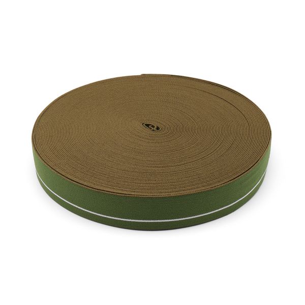 Резинка для мужских трусов и боксеров 30.0 мм / 25 метров, тканая мягкая, 21 г/м, хаки/белый полоса