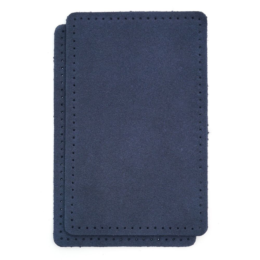 Заплатки пришивные из замши, прямоугольник 8х12,7см с перфорацией, 2 шт, 100% кожа, 22 темно-синий, 59123