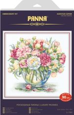 Набор для вышивания нитками Panna, Золотая серия, Роскошные пионы, 33х32 см