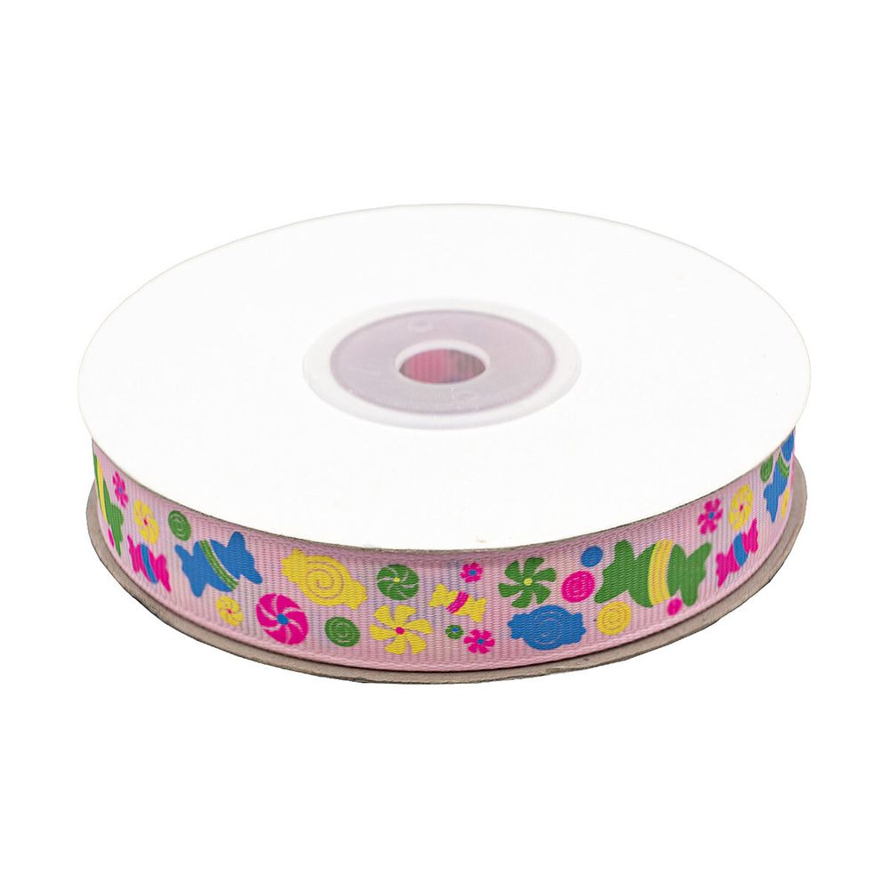 Лента репсовая (в рубчик) Конфетки 1,5см*22.86 м (св.розовый)