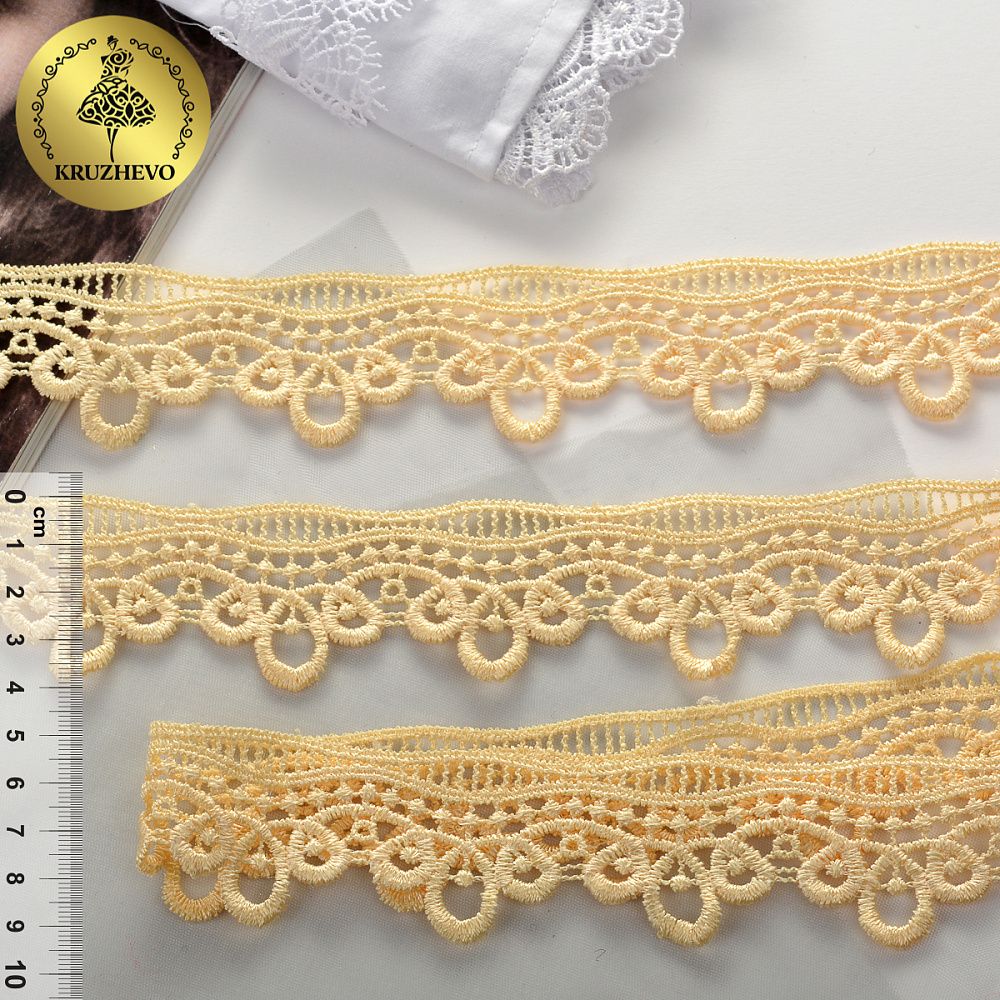 Кружево гипюр (плетёное) 40 мм, диз. 163, цв.4015 абрикосовый, уп. 13.71 м, Kruzhevo