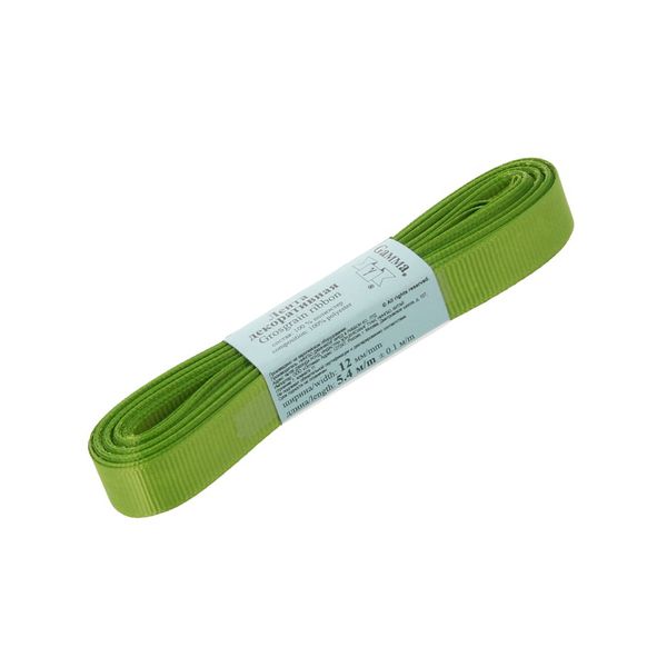 Лента репсовая нарезка 12.0 мм / 10 шт по 5.4 метра, 080 т.салатовый, Gamma GR-12