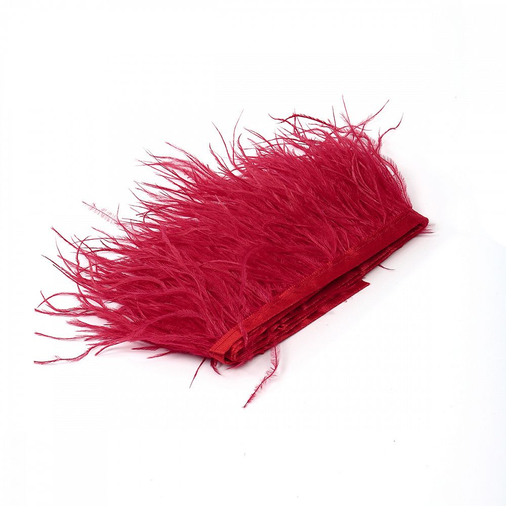 Перья на ленте Страус 8 см, FBY-08-055, цв. красный, 2м