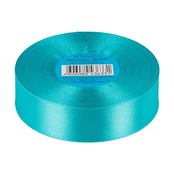 Лента атласная 1-сторонняя 25.0 мм / 33±2 метра, №047 лазурный, в термоплёнке, Gamma