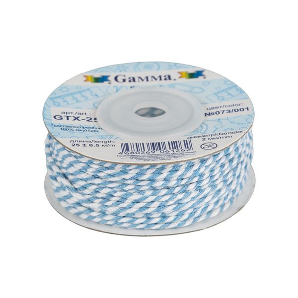 Шнур бечевка ⌀2.0 мм, 25 м, 073/001 голубой/белый, Gamma GTX-25