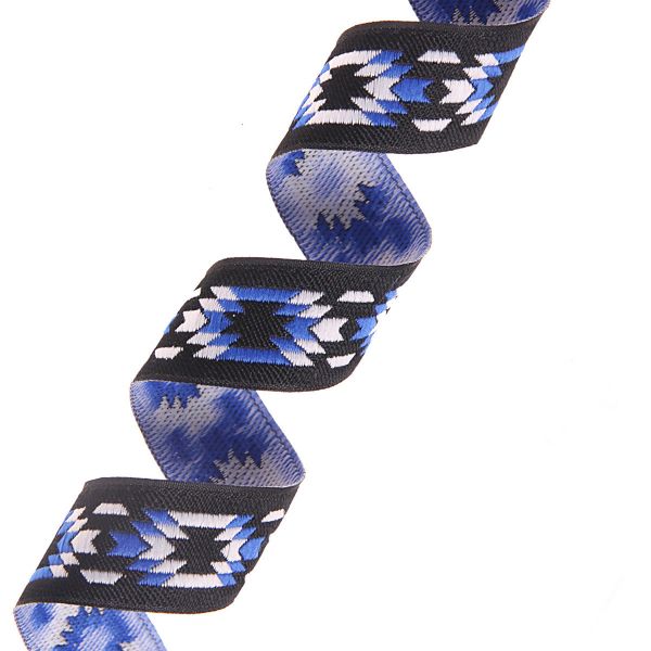 Лента (тесьма) жаккардовая 20.0 мм / 10±0.5 метров, Геометрический орнамент 20279 V2 черный/синий