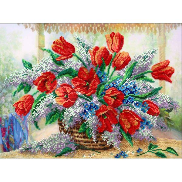 Набор для вышивания бисером Паутинка, Весенняя фантазия 38х28 см, 618466